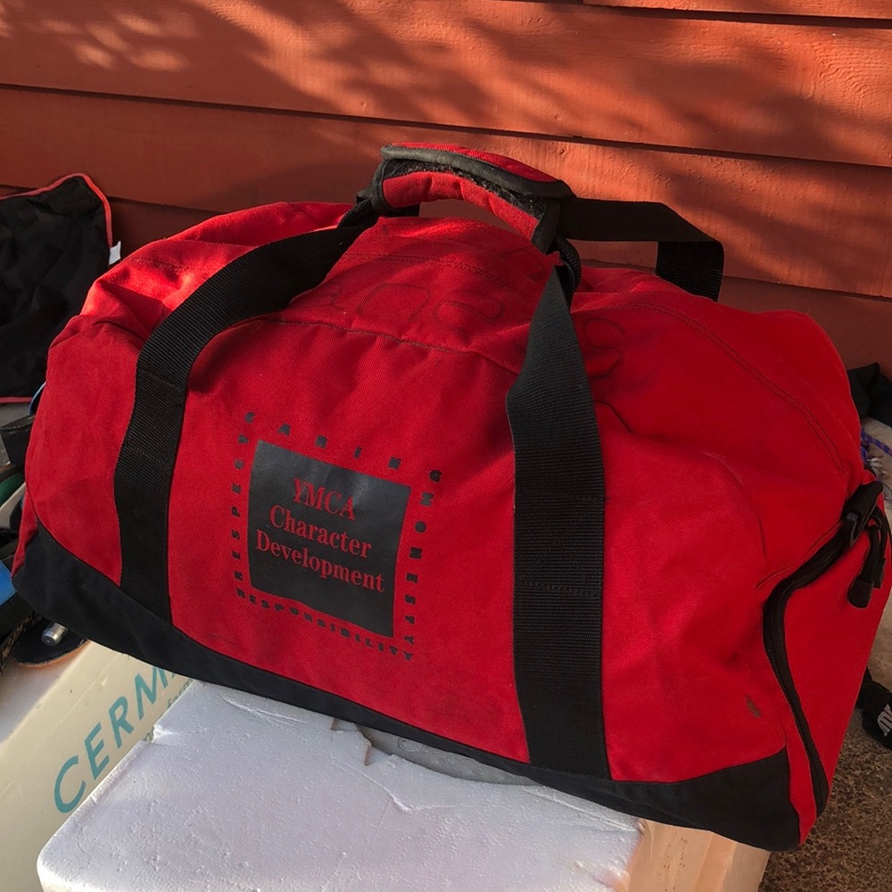 YMC Men’s Red and Black Duffel Bag Durable Travel Essential